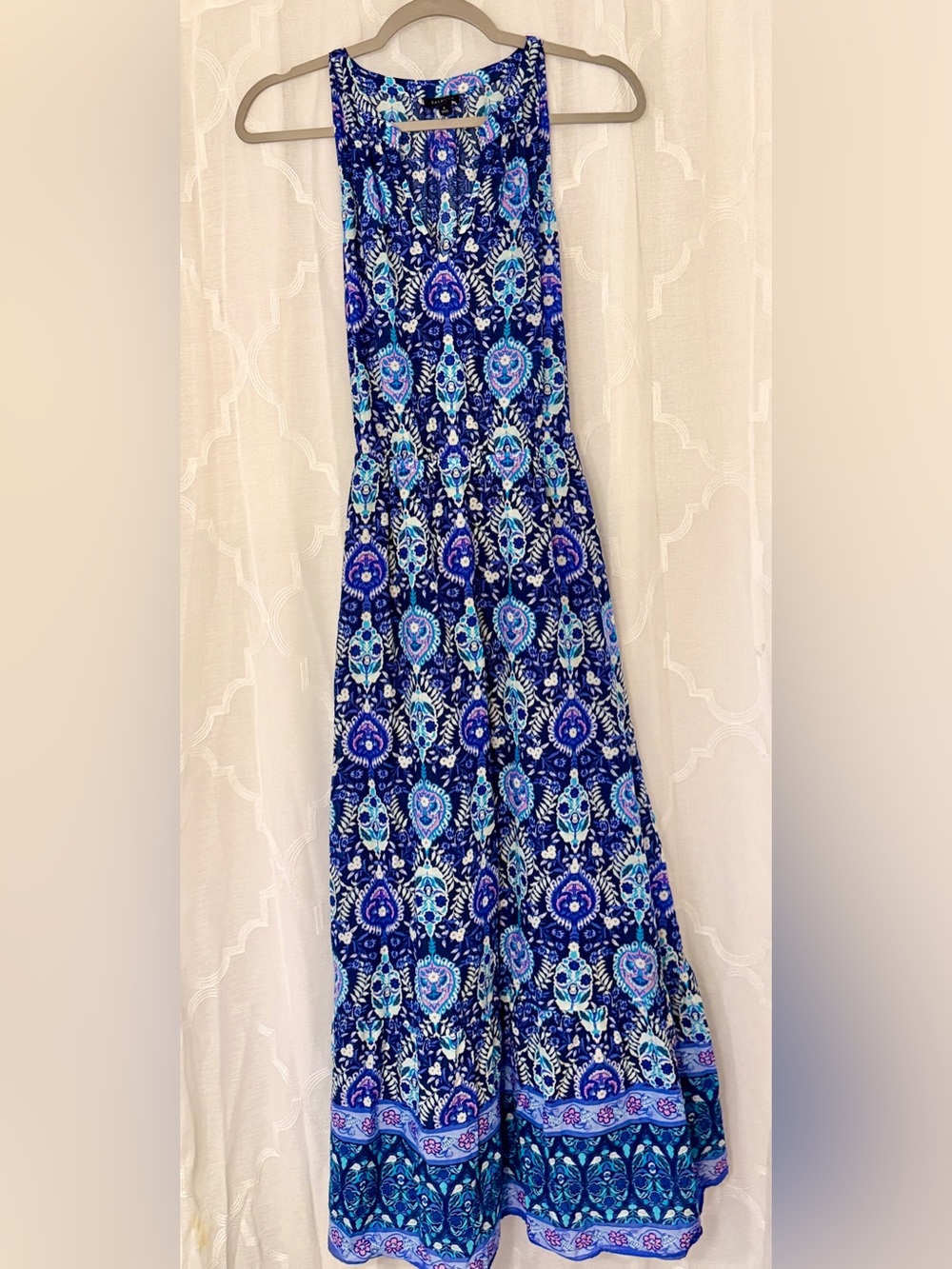 Talbots Blue Paisley Halter Maxi Dress Size 6 Sleeveless Lined Boho - Picture 2 of 16